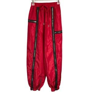 Fashion Nova Rich Like Kimye Joggers Red Black Zippered Wind Pants Sporty S